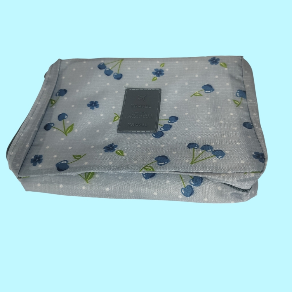 Travel Blue Cherry Cosmetics bag with Cute Kawaii Saying